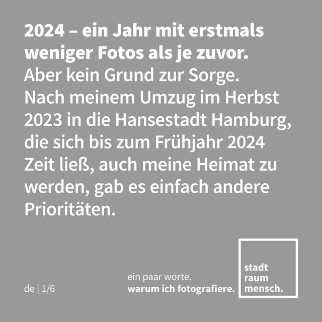 🇩🇪 2024 – weniger Fotos, mehr Fokus.
Hamburg wurde mein Zuhause, die Kamera trat zeitweise in den Hintergrund. Trotzdem: 2.034 Fotos zwischen Sommer und Frühherbst – und wie immer: Klasse statt Masse.

Mein Highlight? Die Wismar-Serie – ein Erfolg an der Ostsee und in den sozialen Medien.

2025 bringt neue Orte und Perspektiven – Berlin wird dabei eine größere Rolle spielen.
Danke an alle, die meine Reise begleiten. Ohne euch wären es nur Pixel. Bleibt gespannt! 🙌🏼

🇬🇧 2024 – fewer photos, but more focus.
After settling into Hamburg, a city that only truly became home by spring, my lens turned toward quality over quantity. My highlight? The Wismar series – making waves on the Baltic Sea and social media.

What’s next? 2025 promises new places, fresh perspectives, and plenty of inspiration.

Thanks to everyone who joins me on this journey – without you, these would just be pixels. Stay tuned! 🙌🏼